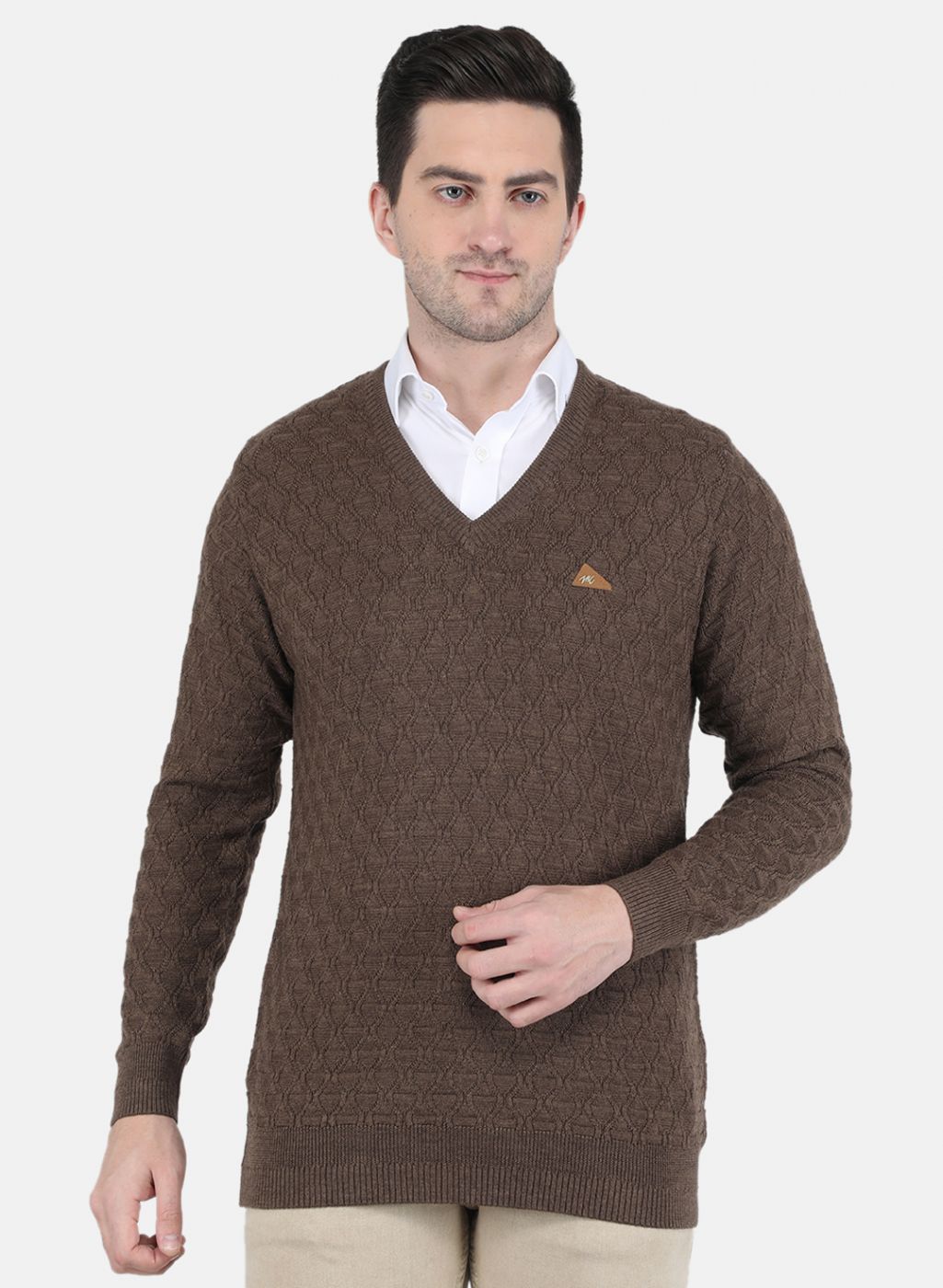 Men Brown Self design Pullover