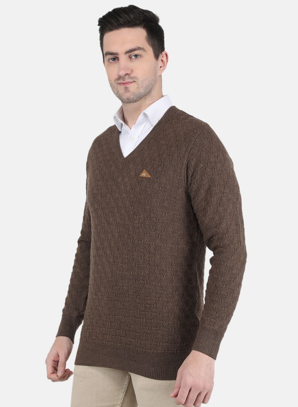 Men Brown Self design Pullover