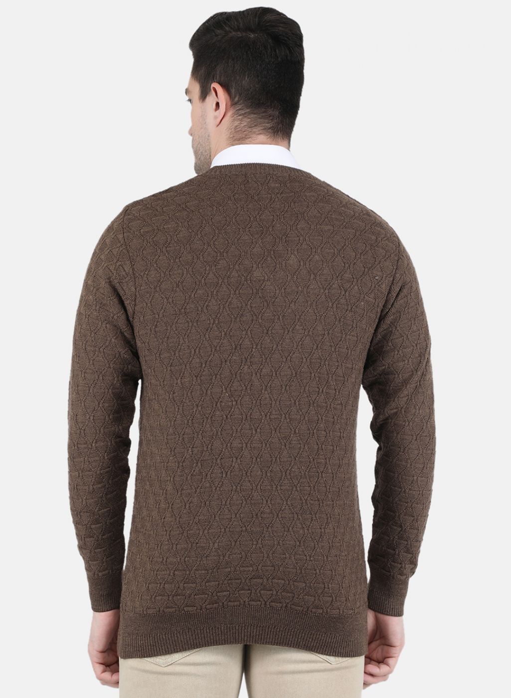 Men Brown Self design Pullover