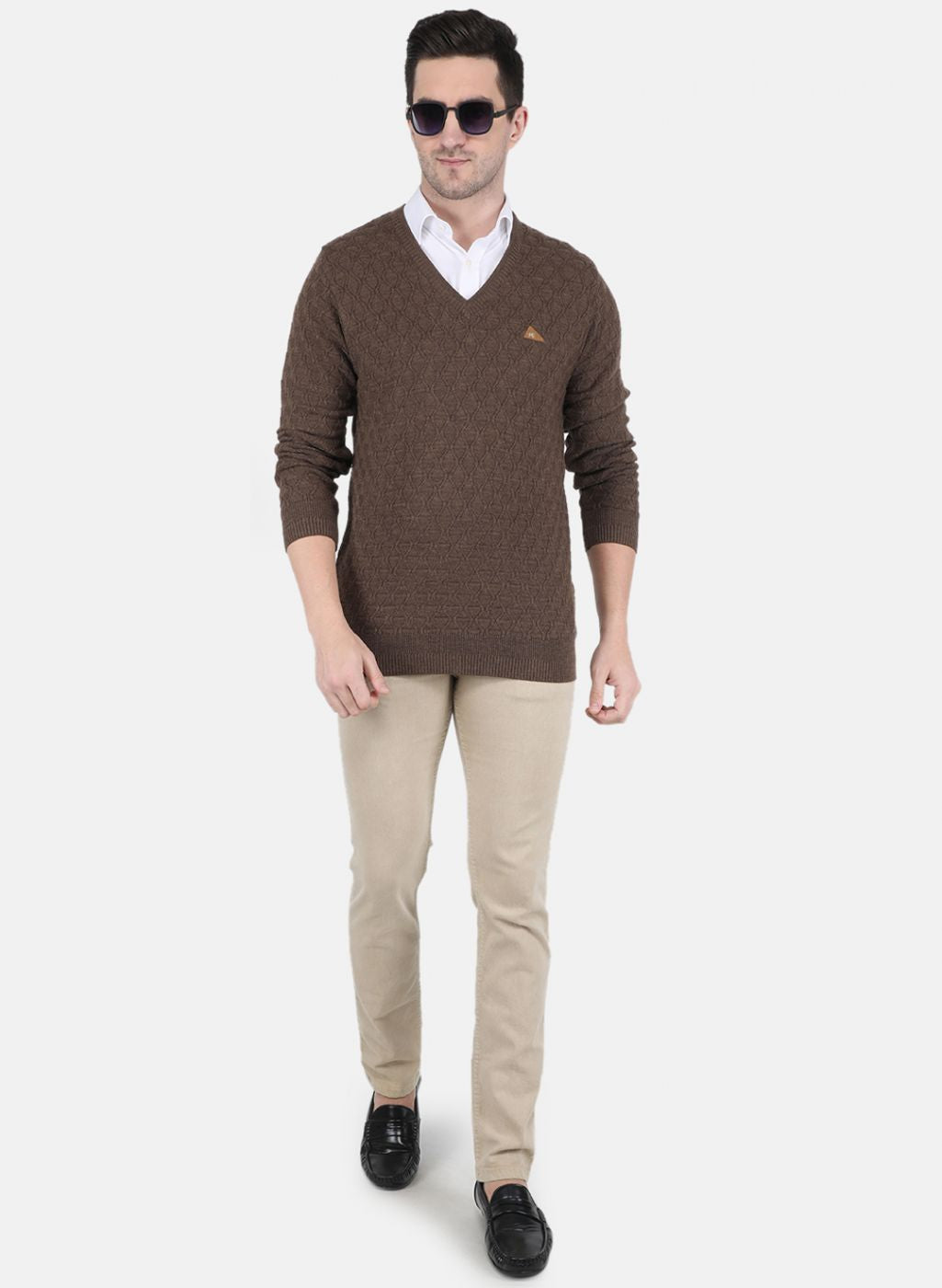 Men Brown Self design Pullover