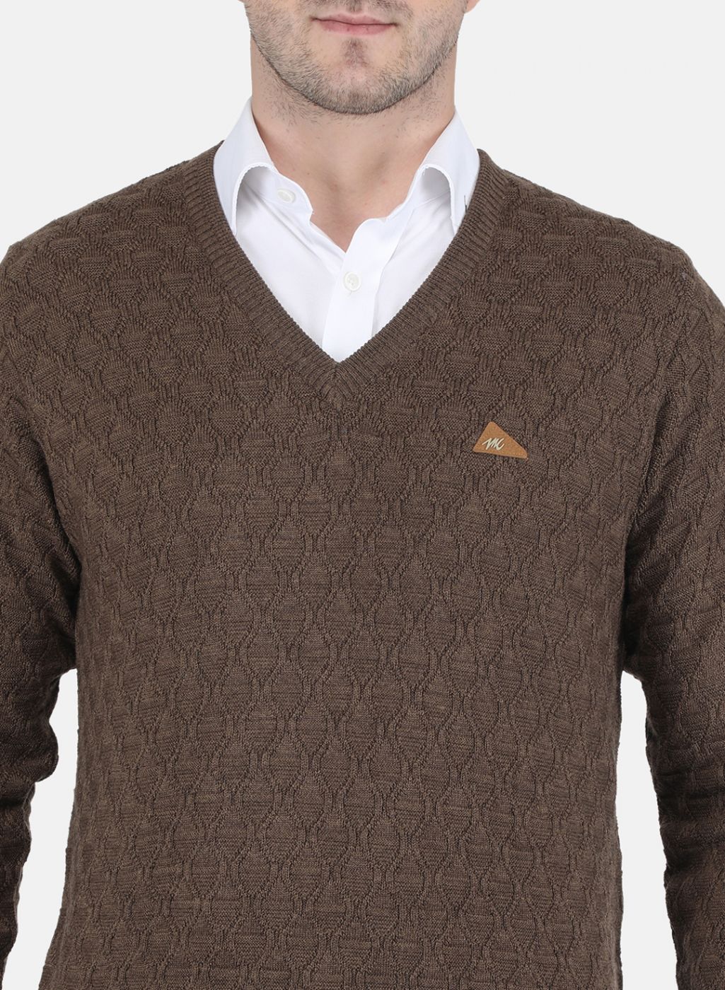 Men Brown Self design Pullover