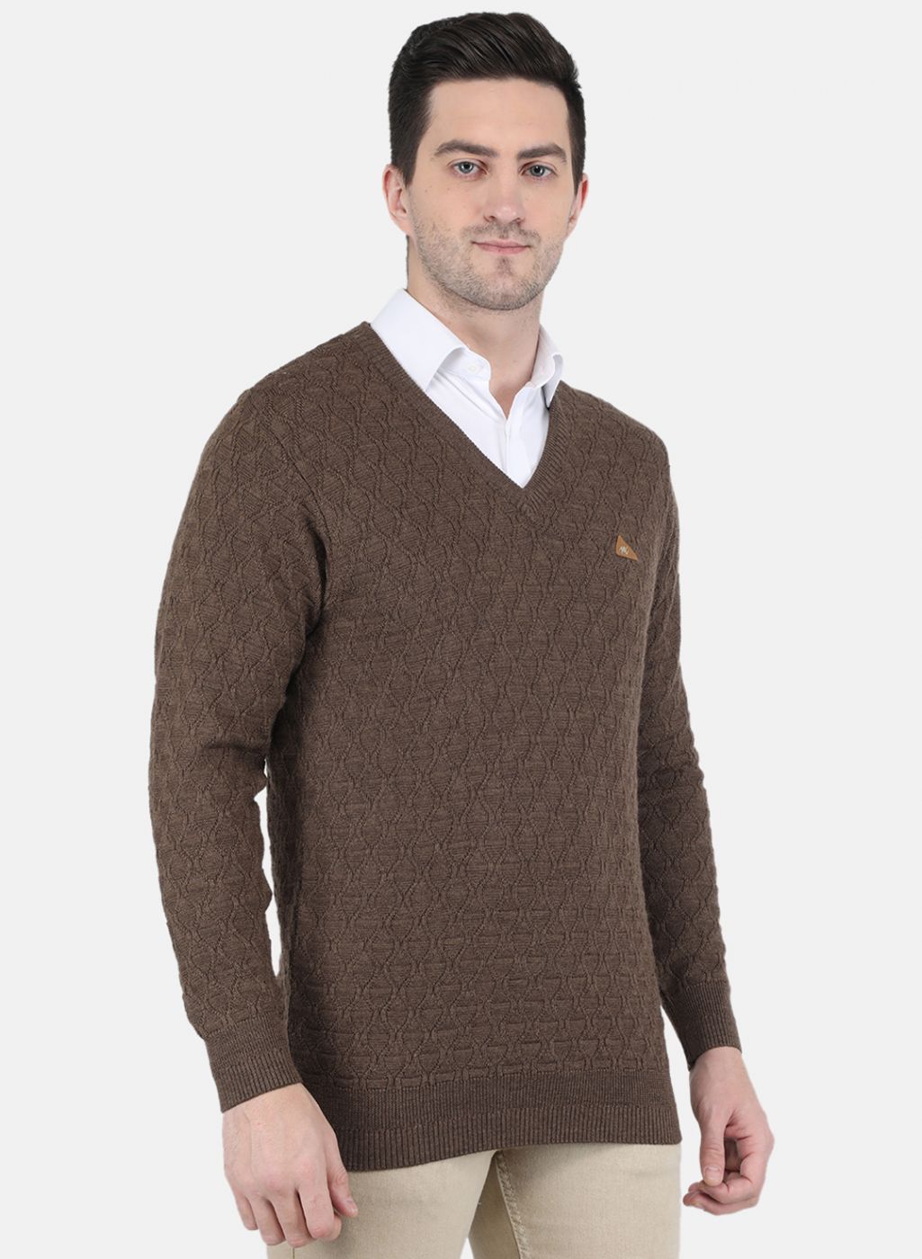 Men Brown Self design Pullover