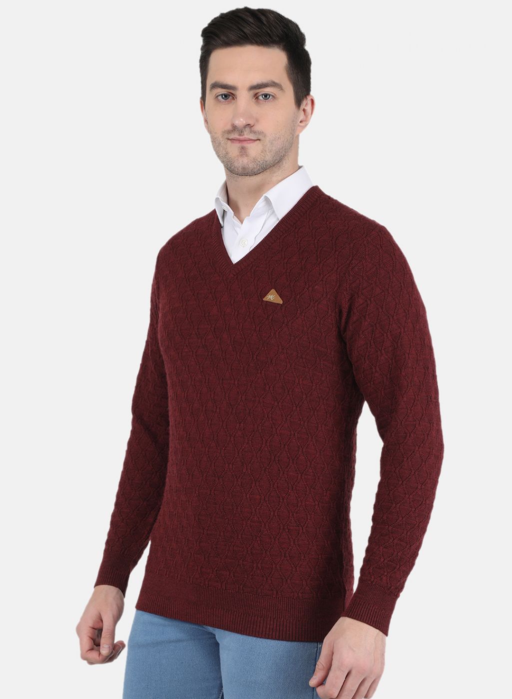 Men Maroon Self design Pullover