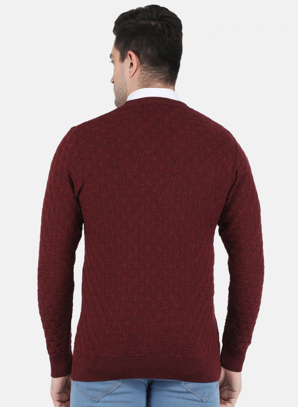 Men Maroon Self design Pullover