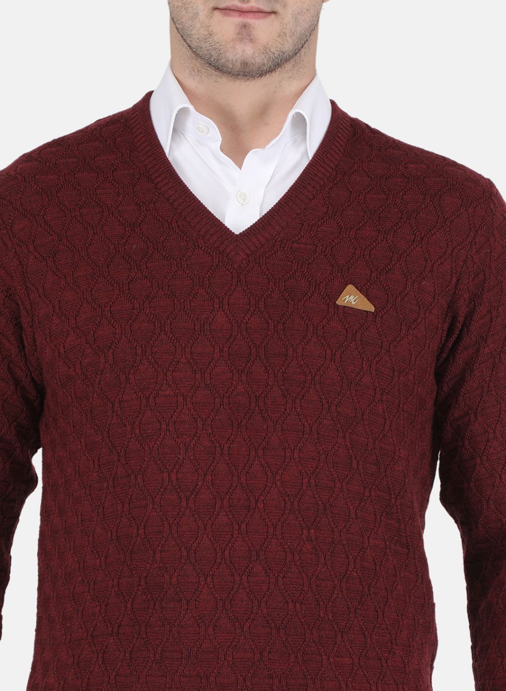 Men Maroon Self design Pullover