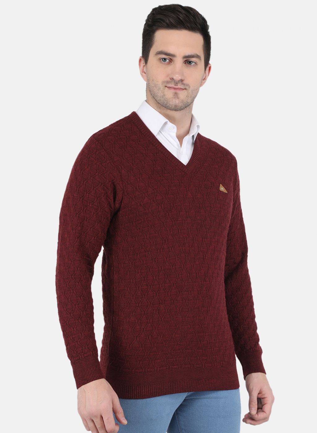 Men Maroon Self design Pullover