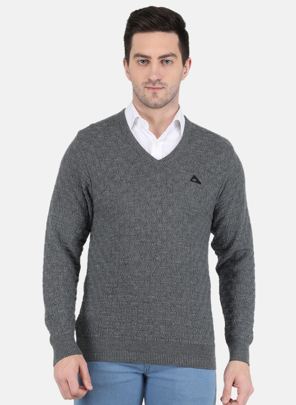 Men Grey Self design Pullover