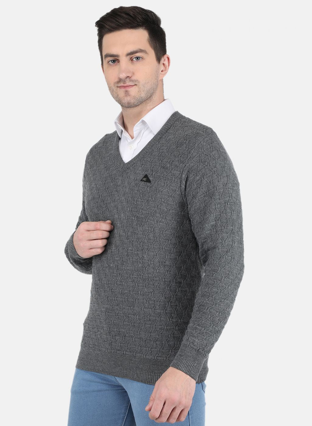 Men Grey Self design Pullover