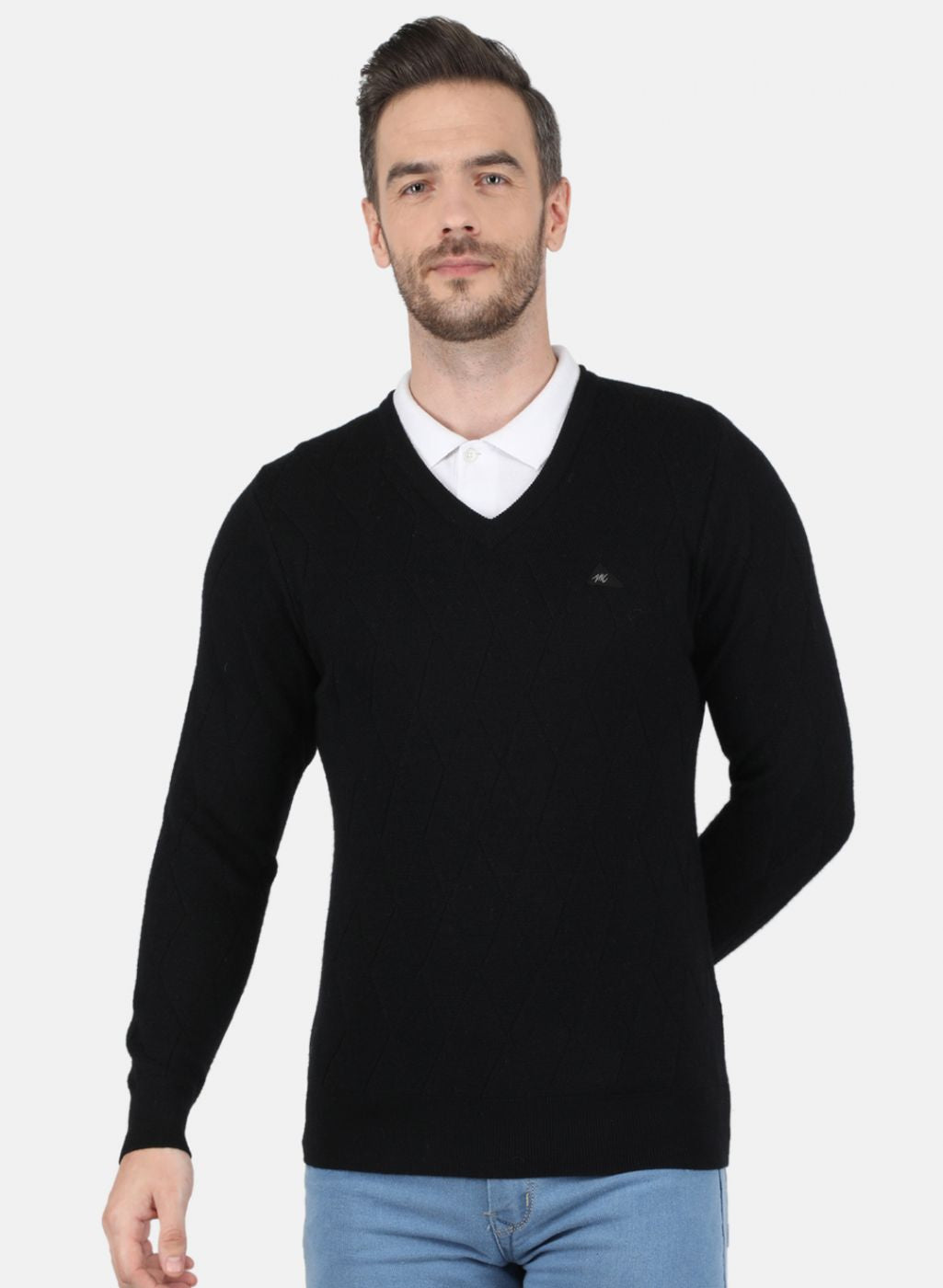 Men Black Self Design Pullover