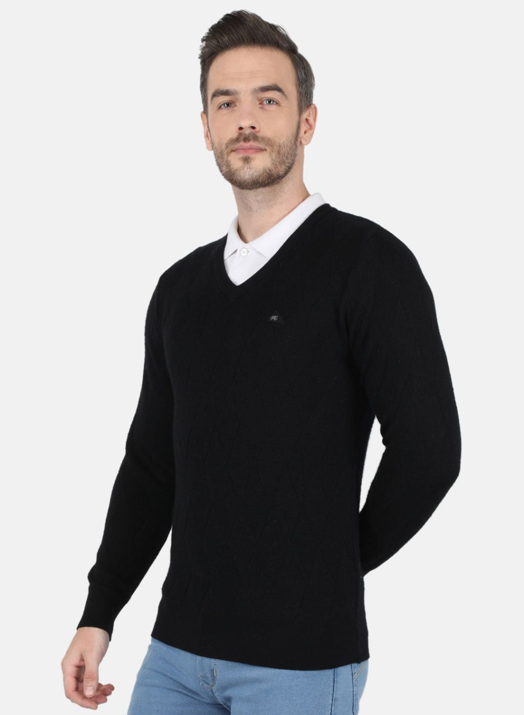 Men Black Self Design Pullover