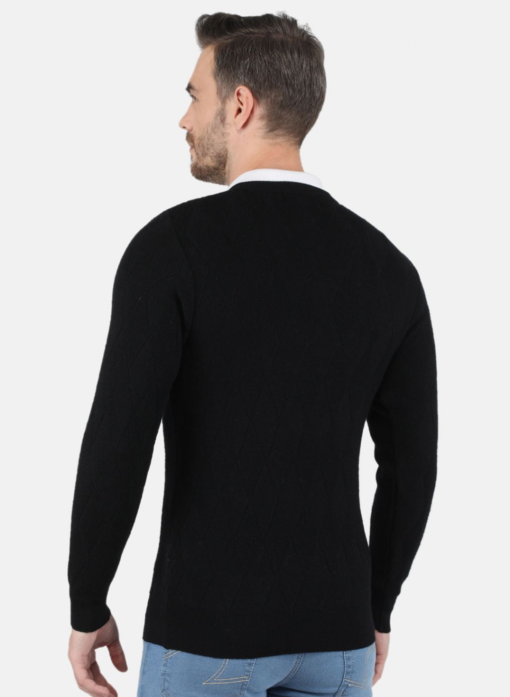 Men Black Self Design Pullover