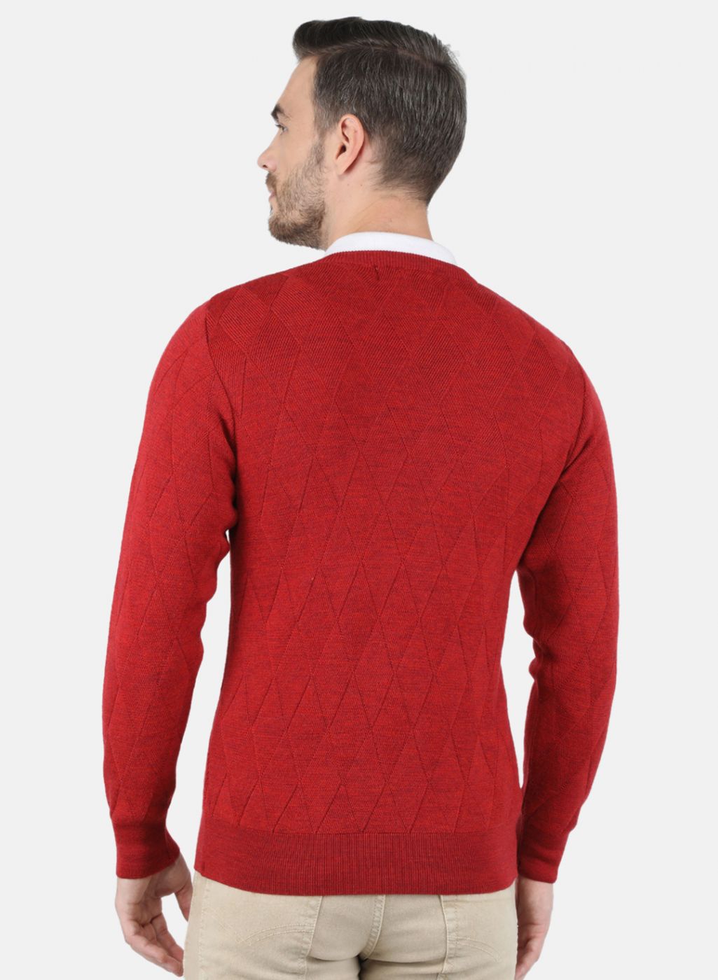 Men Red Self Design Pullover