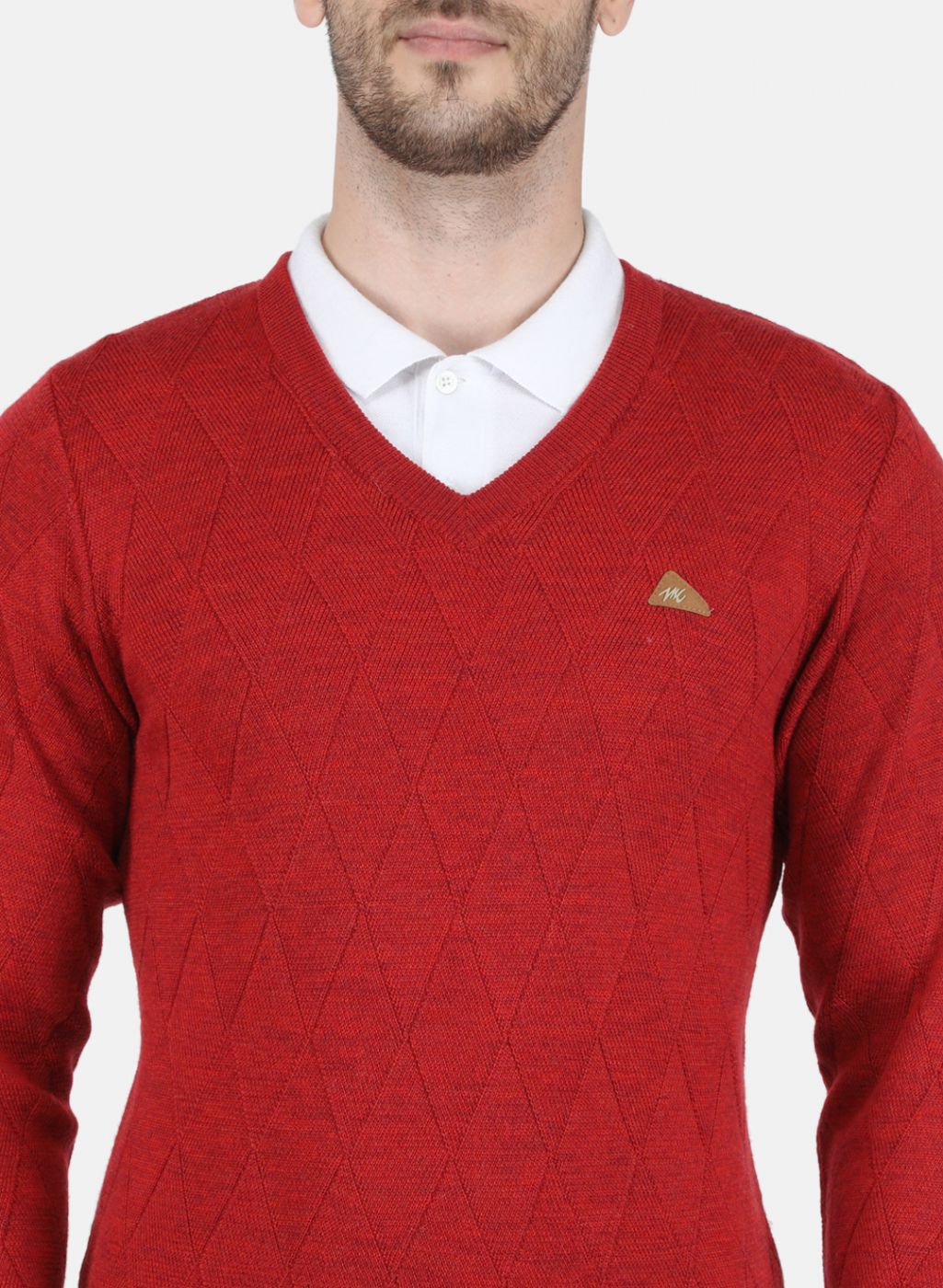 Men Red Self Design Pullover