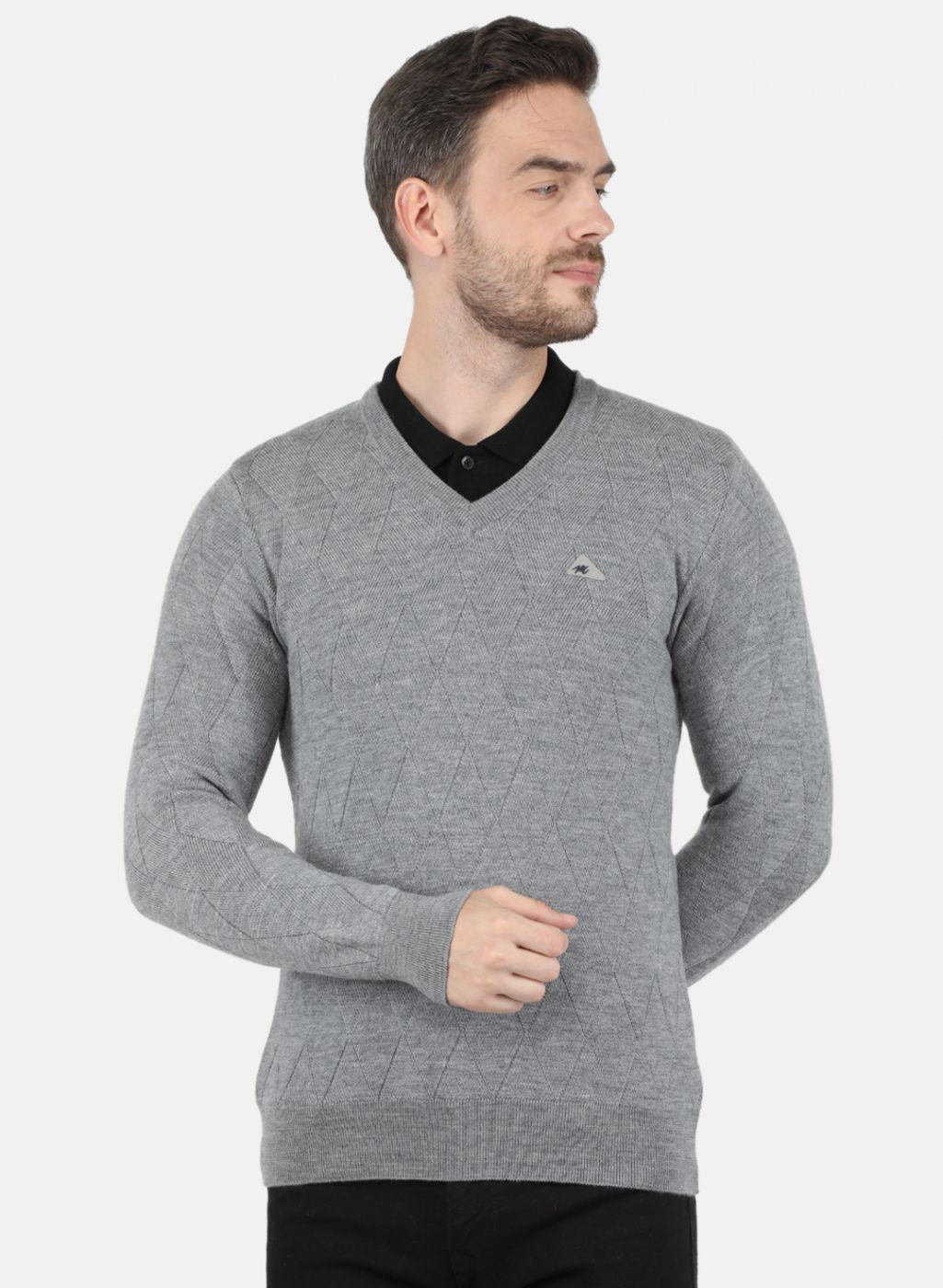 Men Grey Self Design Pullover