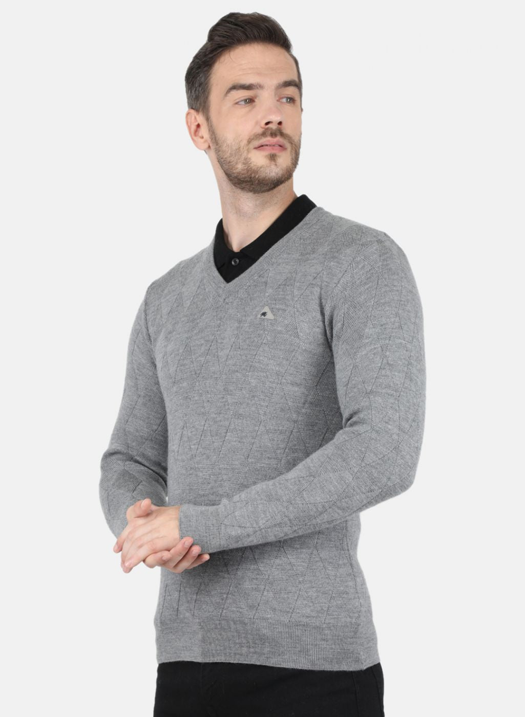 Men Grey Self Design Pullover