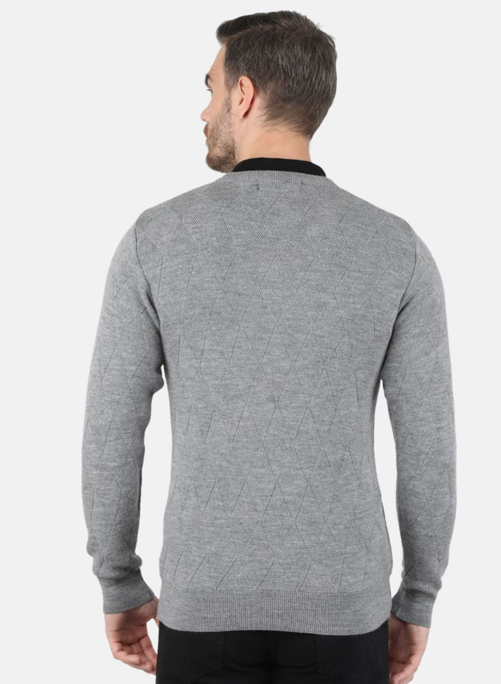 Men Grey Self Design Pullover