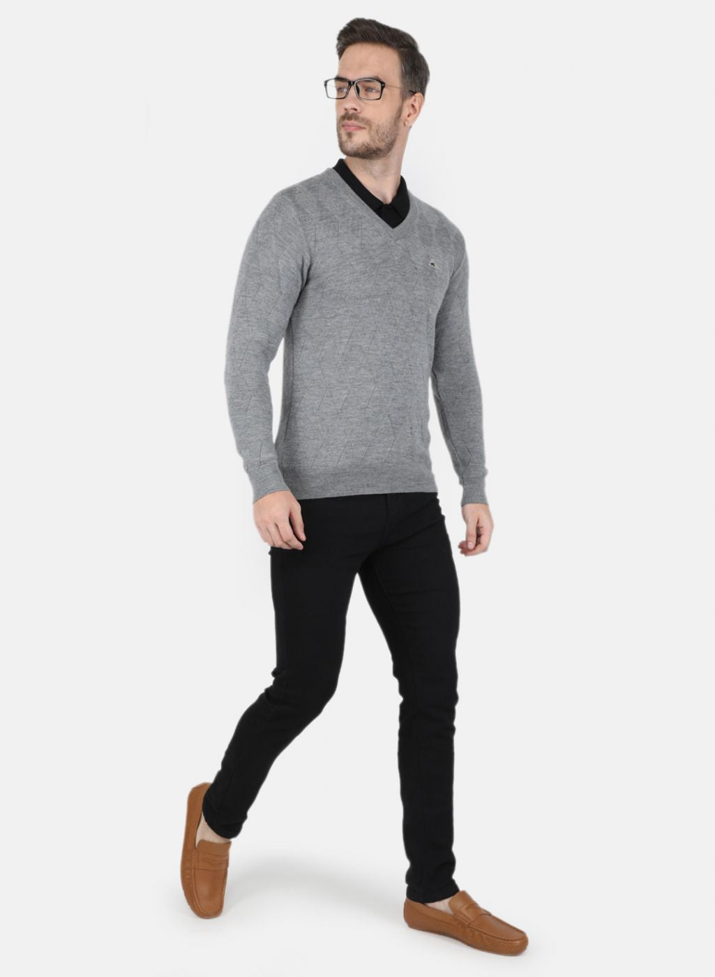 Men Grey Self Design Pullover