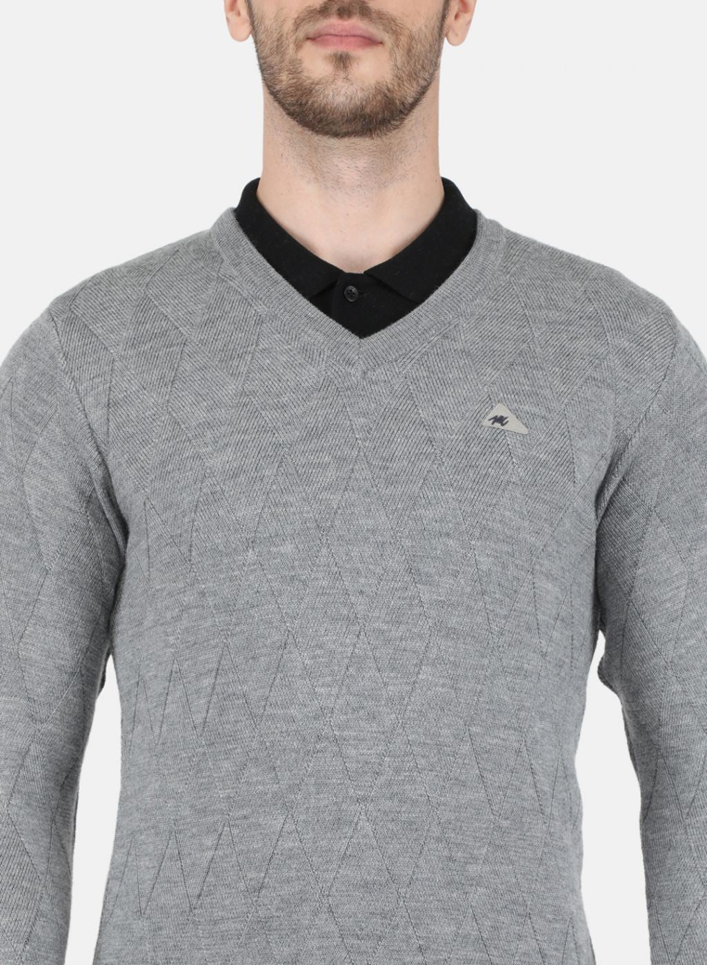 Men Grey Self Design Pullover