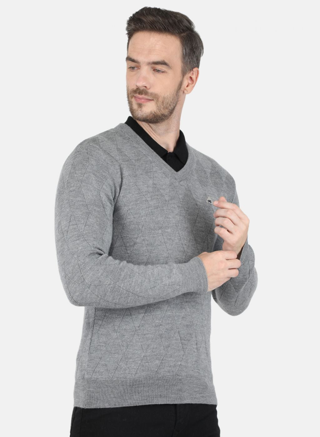 Men Grey Self Design Pullover