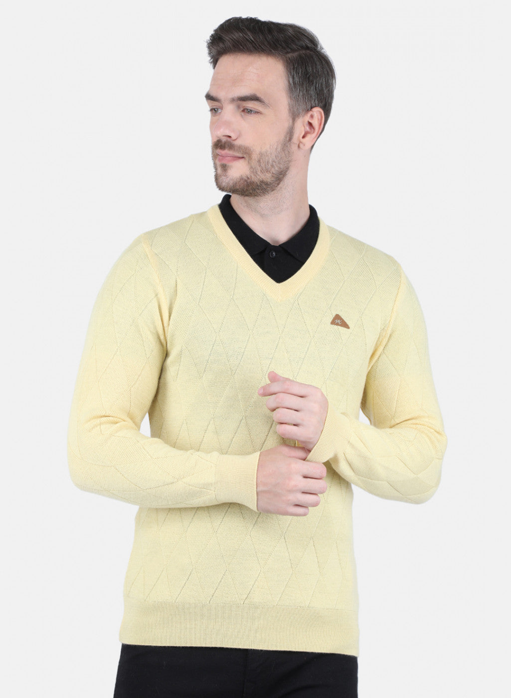 Men Yellow Self Design Pullover