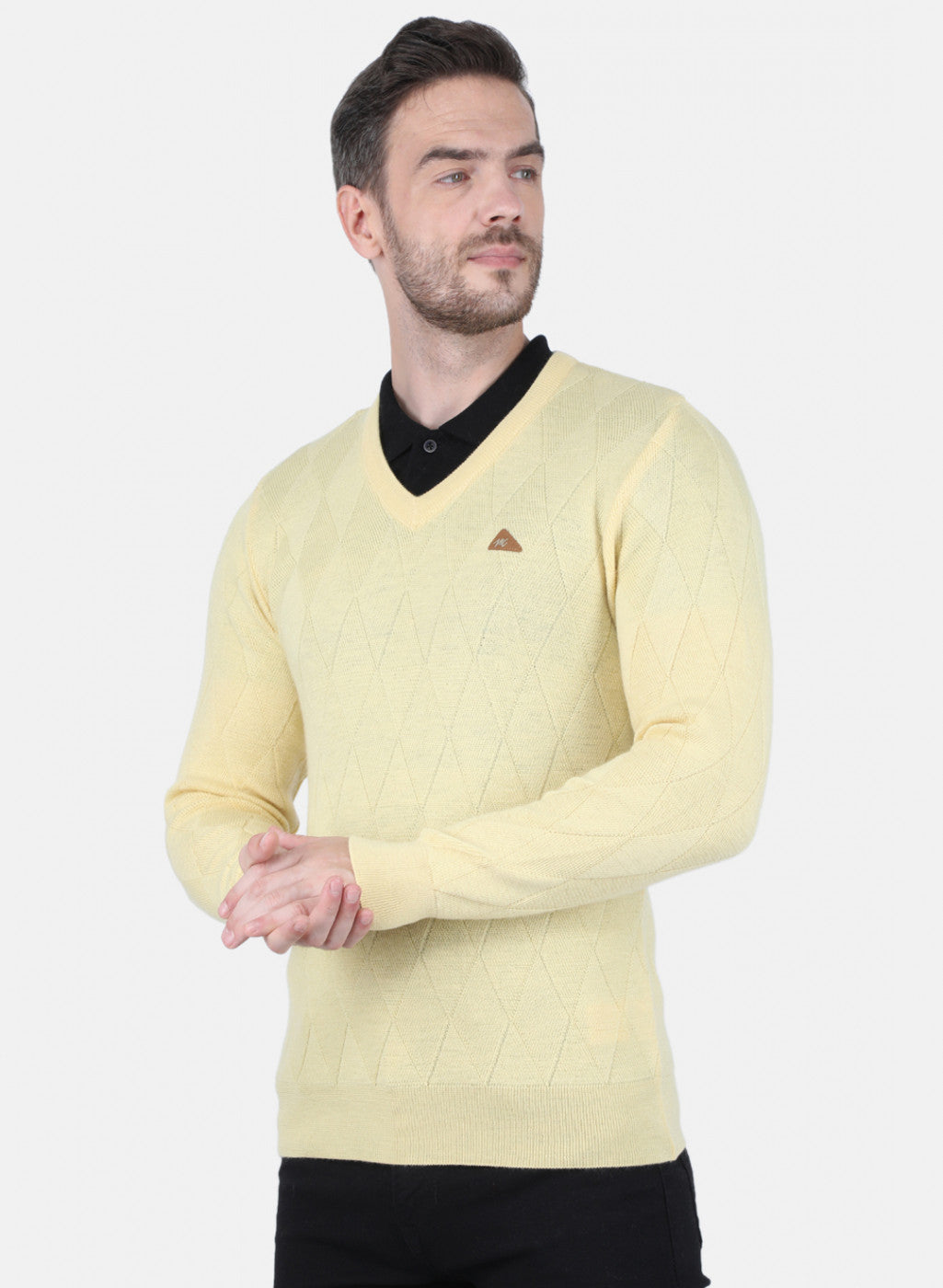 Men Yellow Self Design Pullover