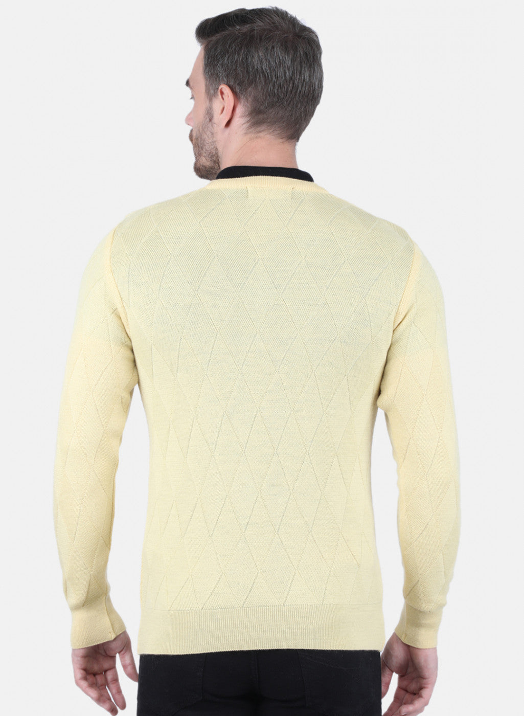 Men Yellow Self Design Pullover