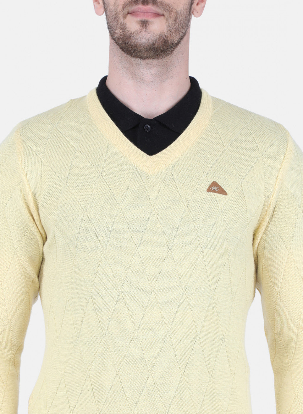 Men Yellow Self Design Pullover