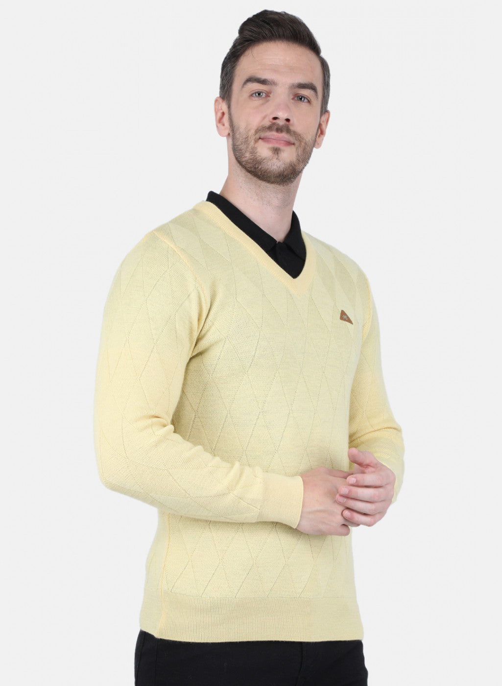 Men Yellow Self Design Pullover