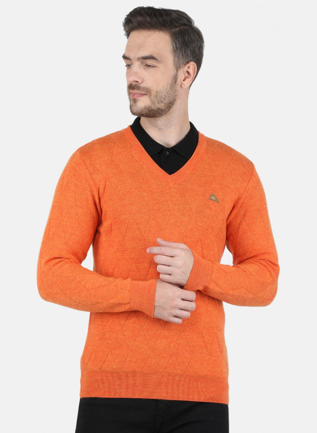 Men Orange Self Design Pullover