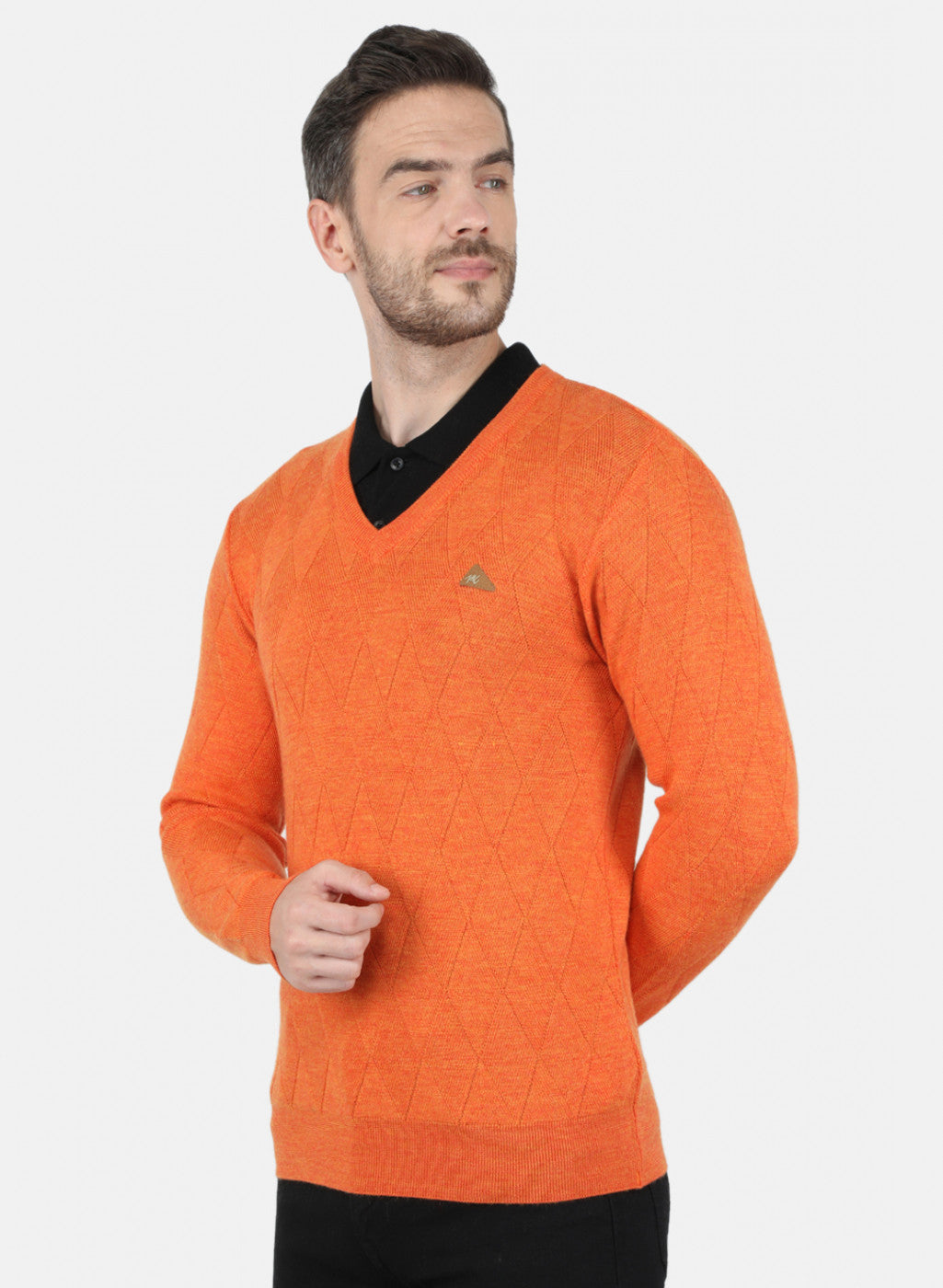 Men Orange Self Design Pullover