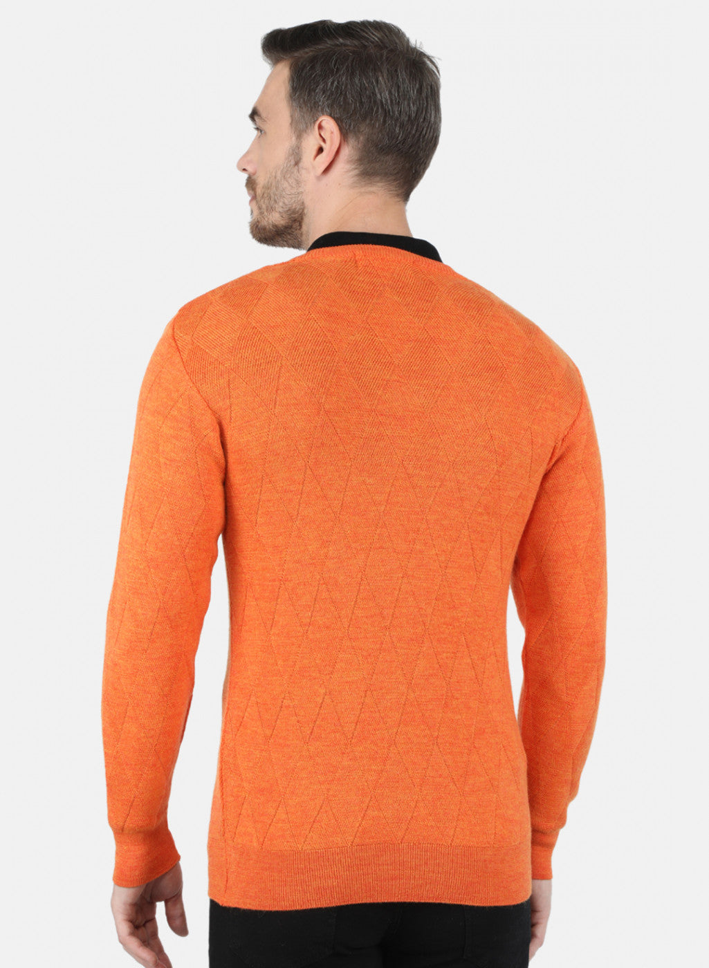 Men Orange Self Design Pullover