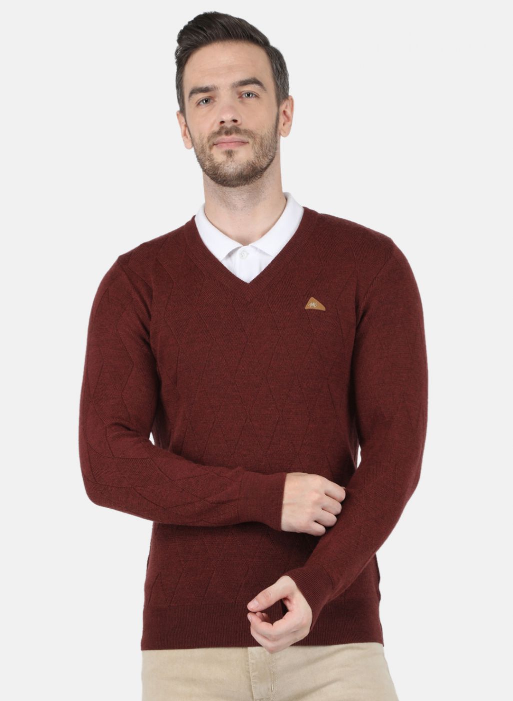 Men Brown Self Design Pullover