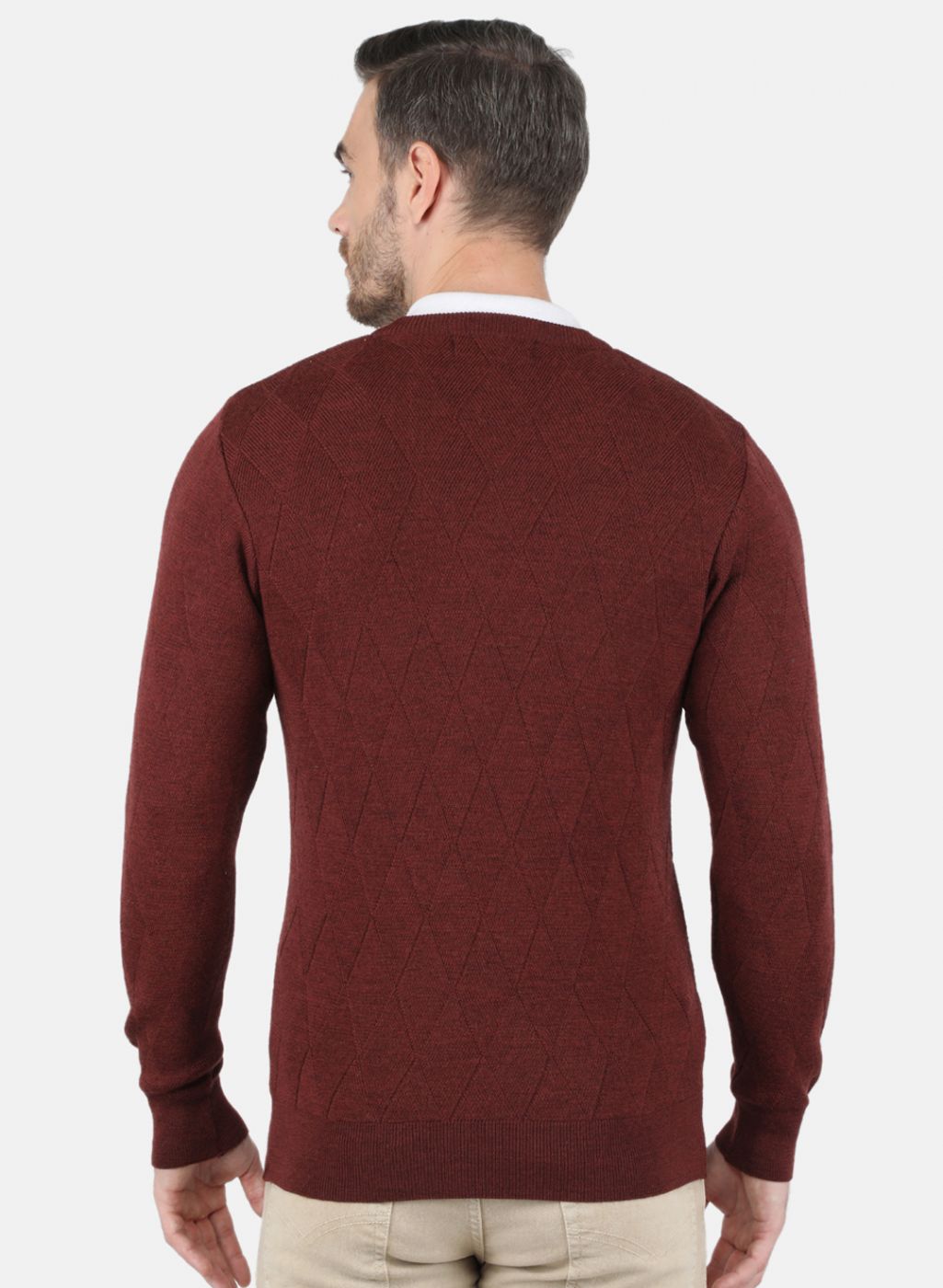 Men Brown Self Design Pullover