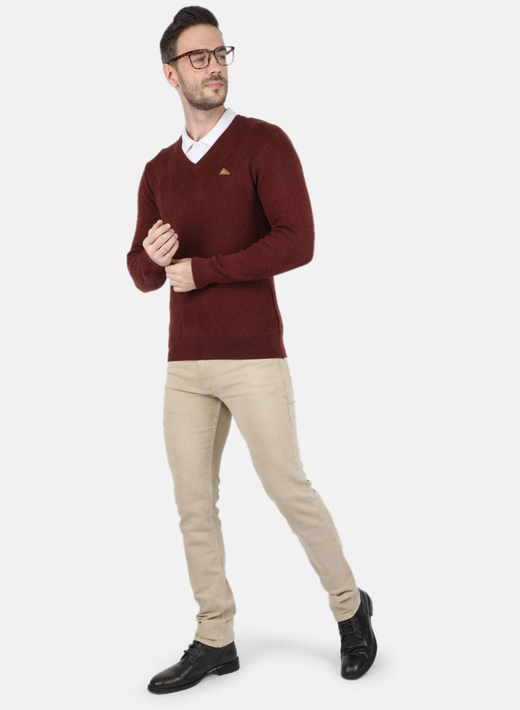 Men Brown Self Design Pullover