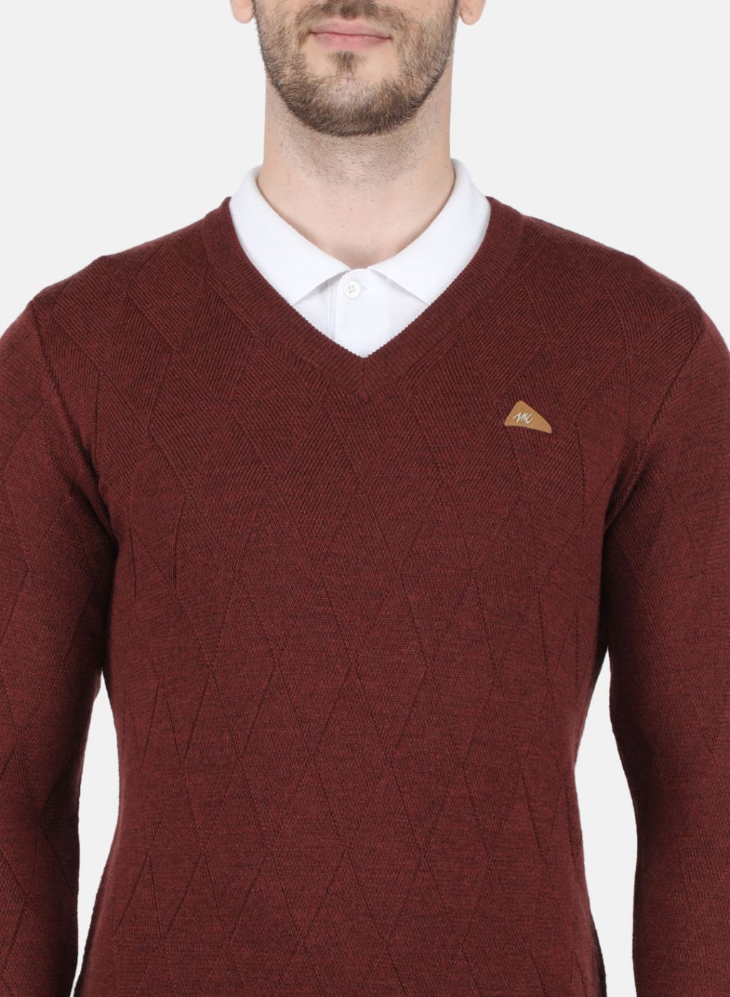 Men Brown Self Design Pullover