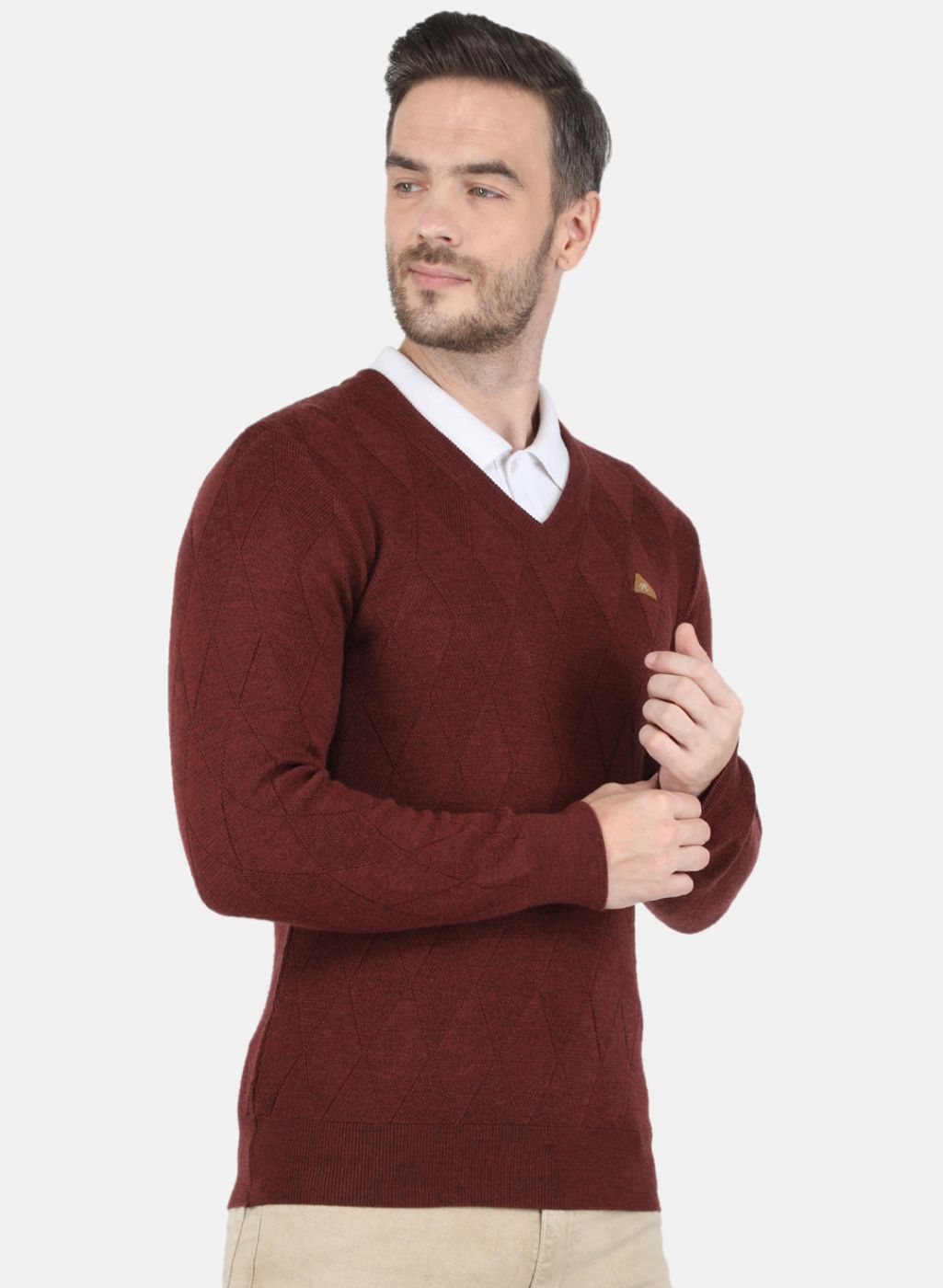 Men Brown Self Design Pullover