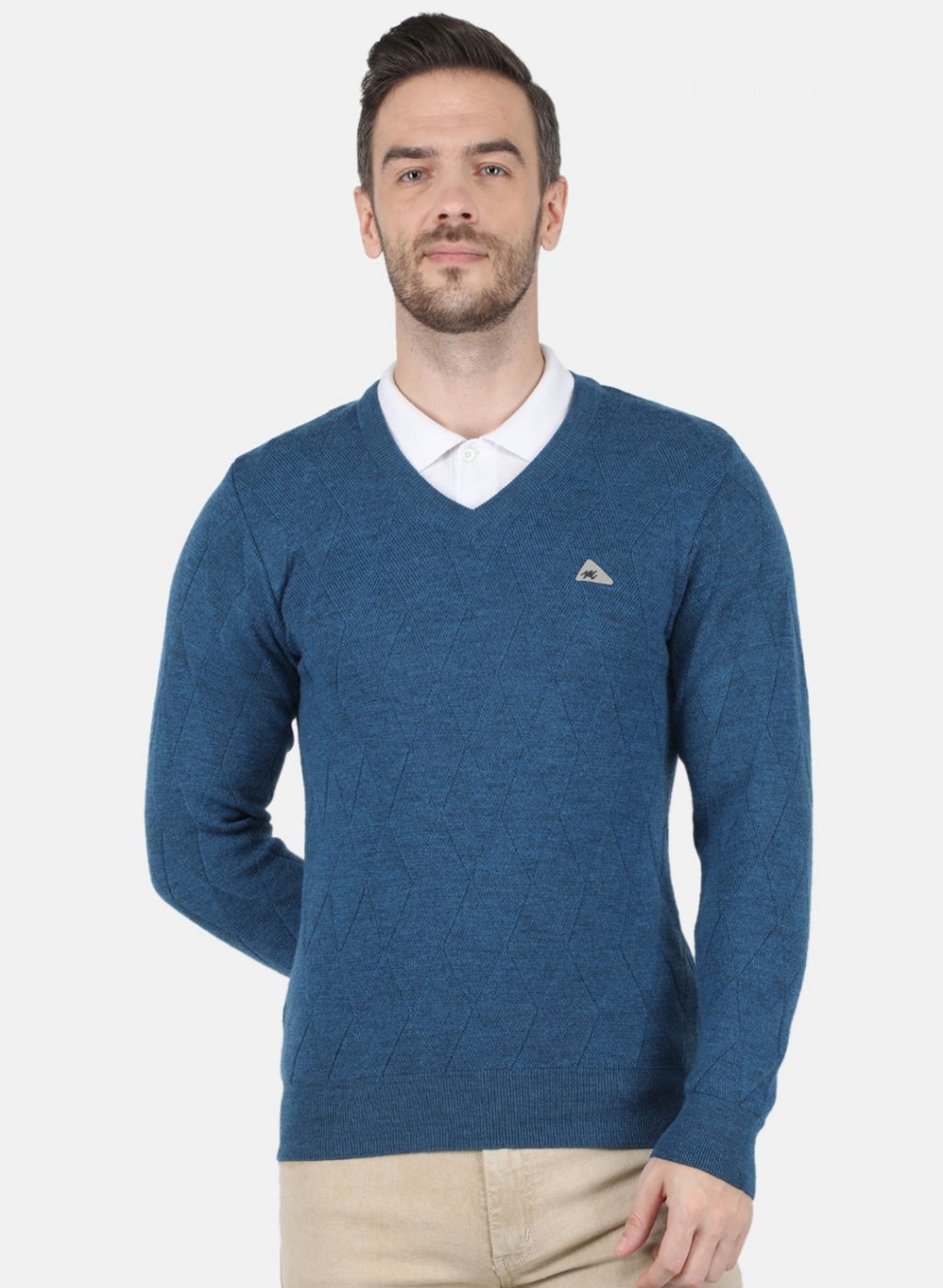 Men Blue Self Design Pullover