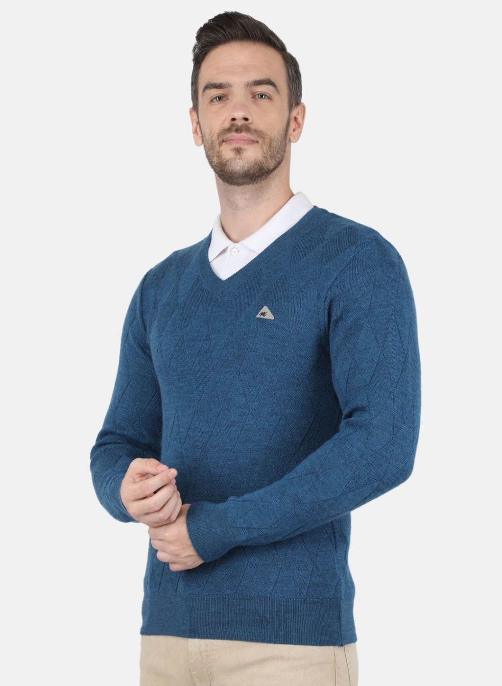 Men Blue Self Design Pullover