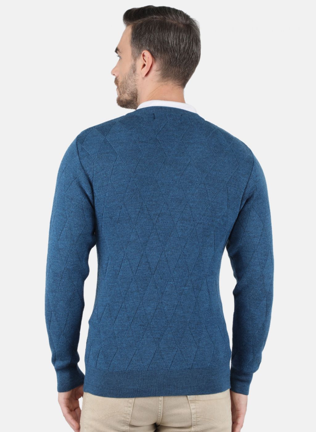 Men Blue Self Design Pullover