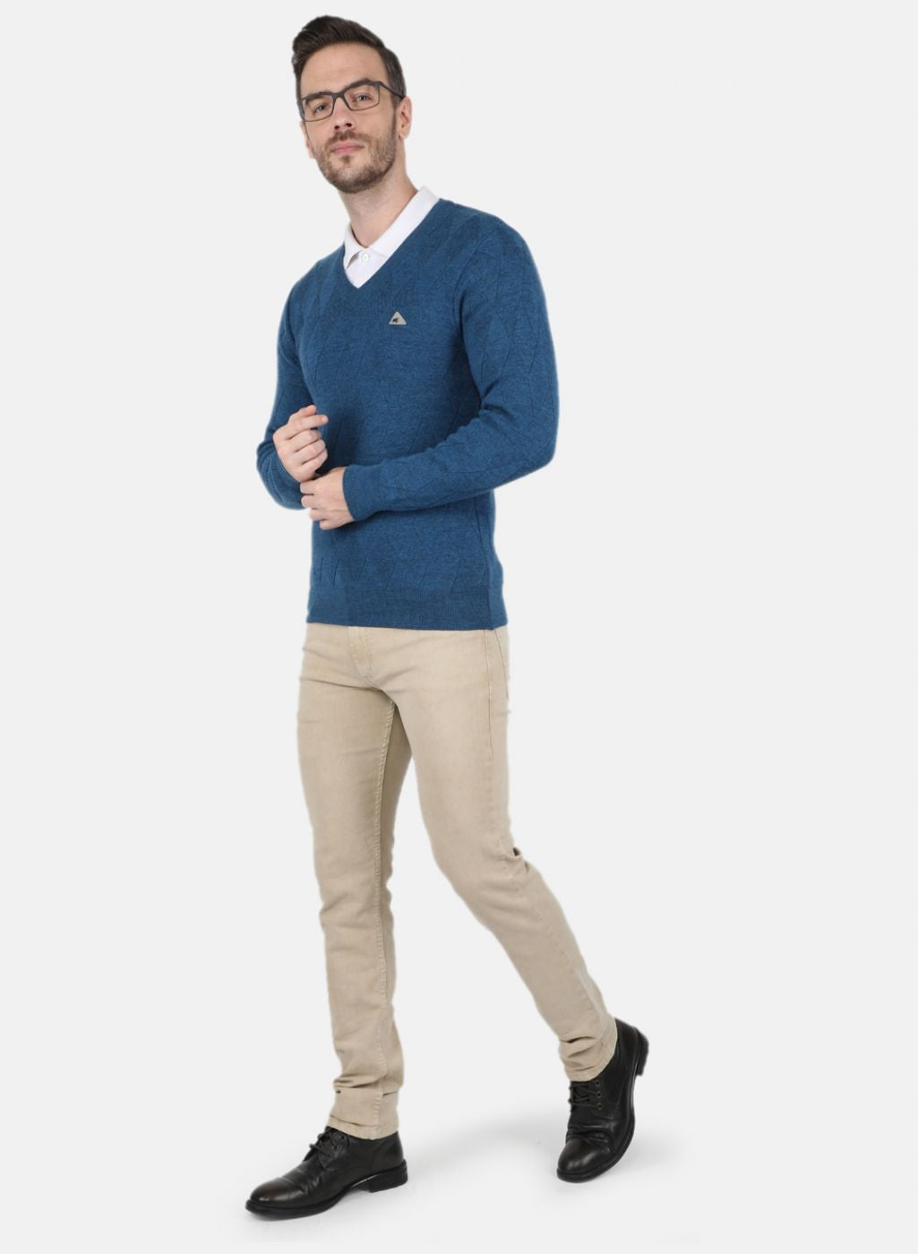 Men Blue Self Design Pullover