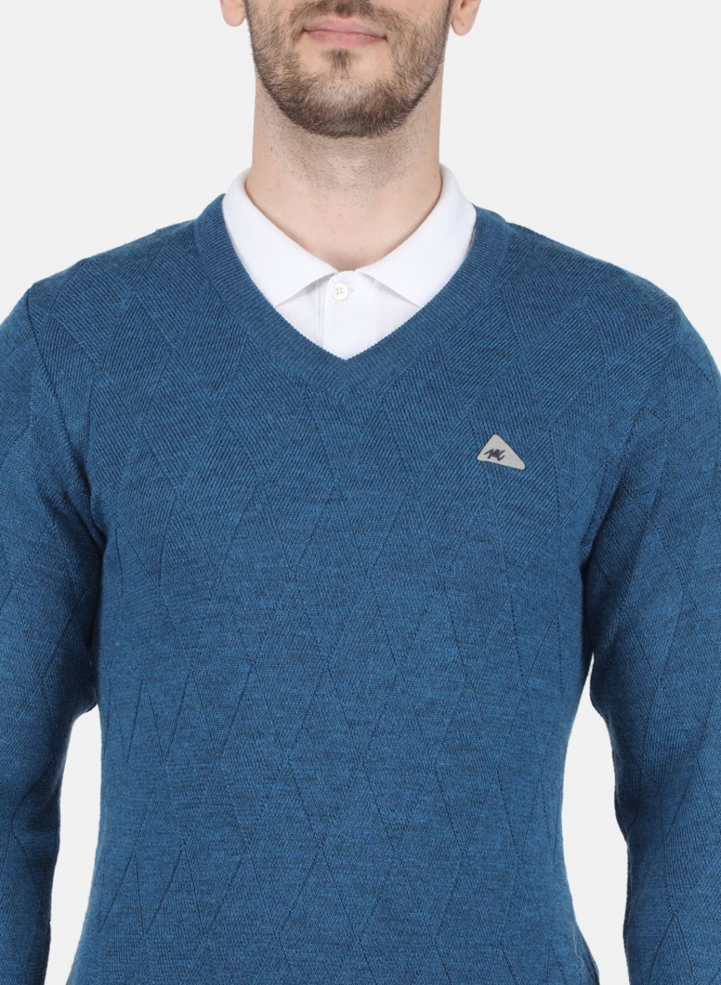 Men Blue Self Design Pullover