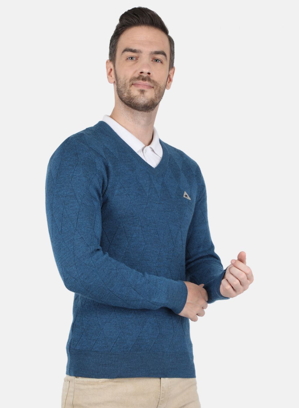 Men Blue Self Design Pullover