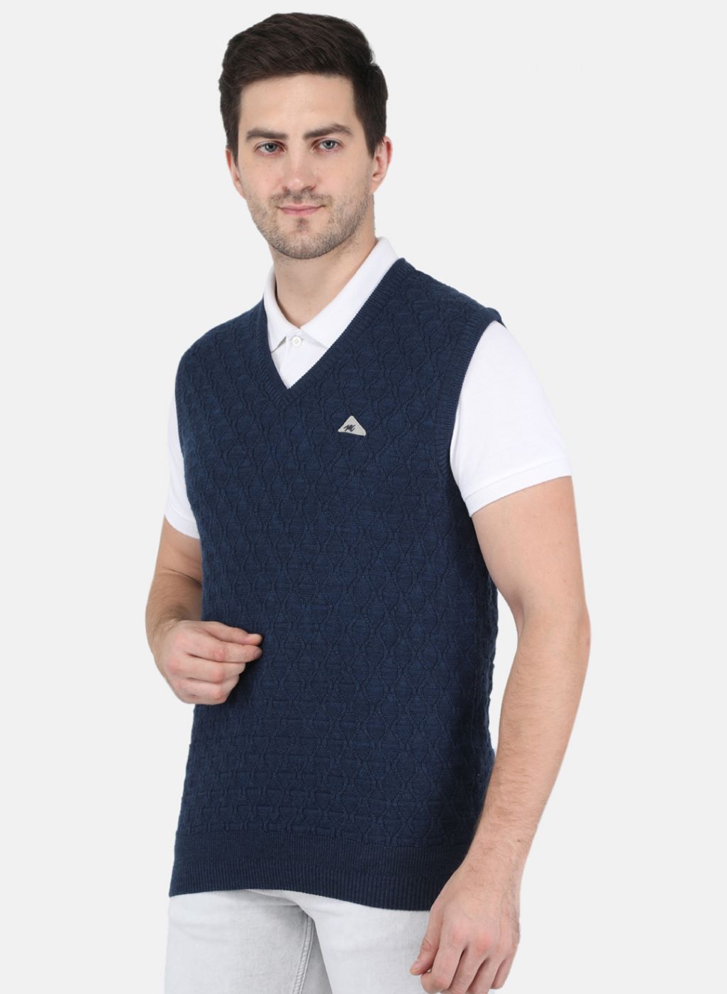 Men NAvy Blue Self Design Sweater