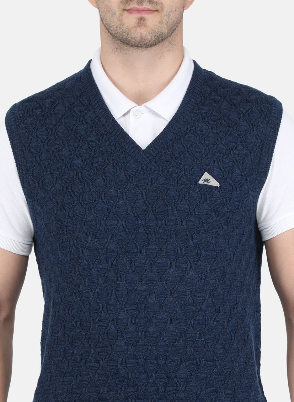 Men NAvy Blue Self Design Sweater