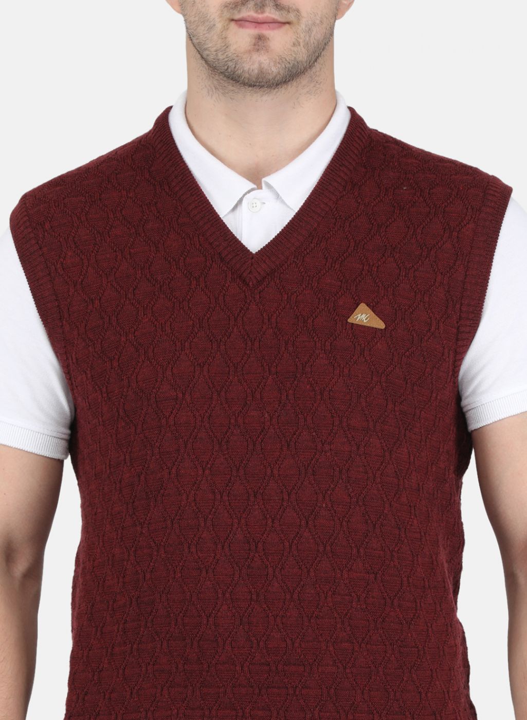 Men Maroon Self Design Sweater