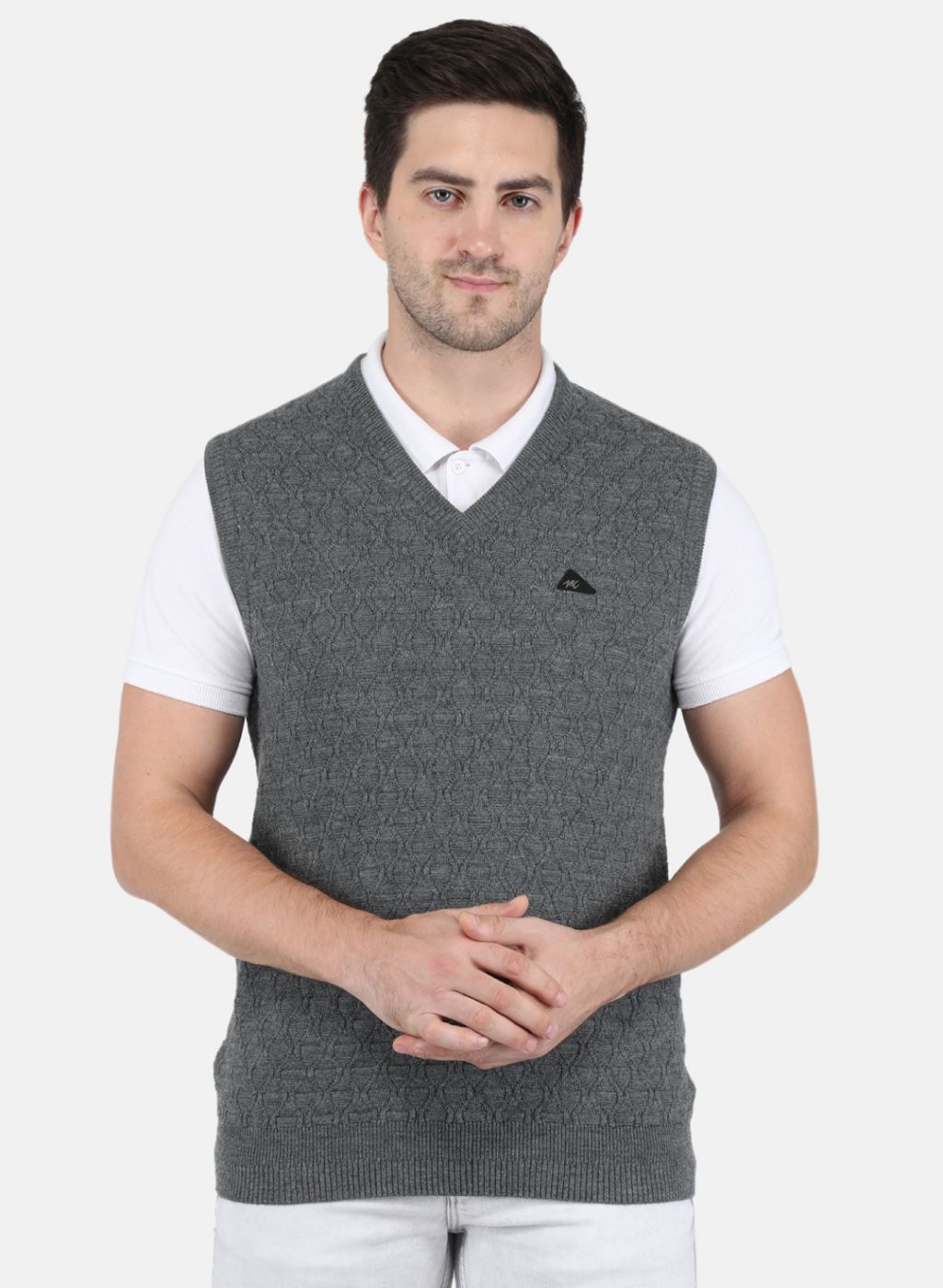 Men Grey Self Design Sweater