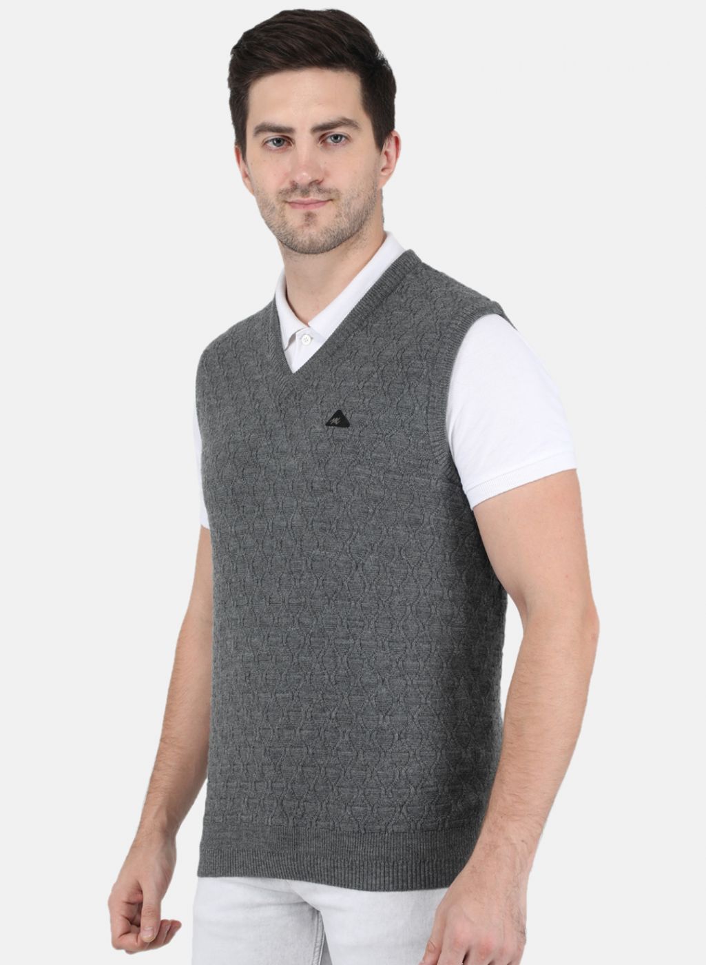 Men Grey Self Design Sweater