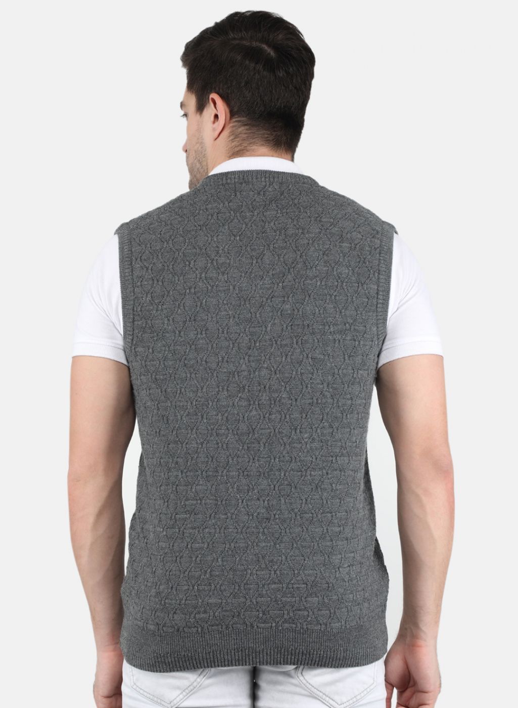 Men Grey Self Design Sweater