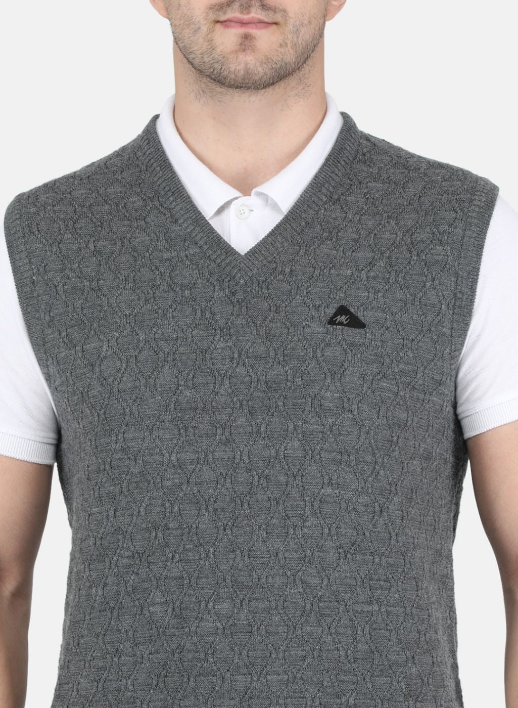 Men Grey Self Design Sweater