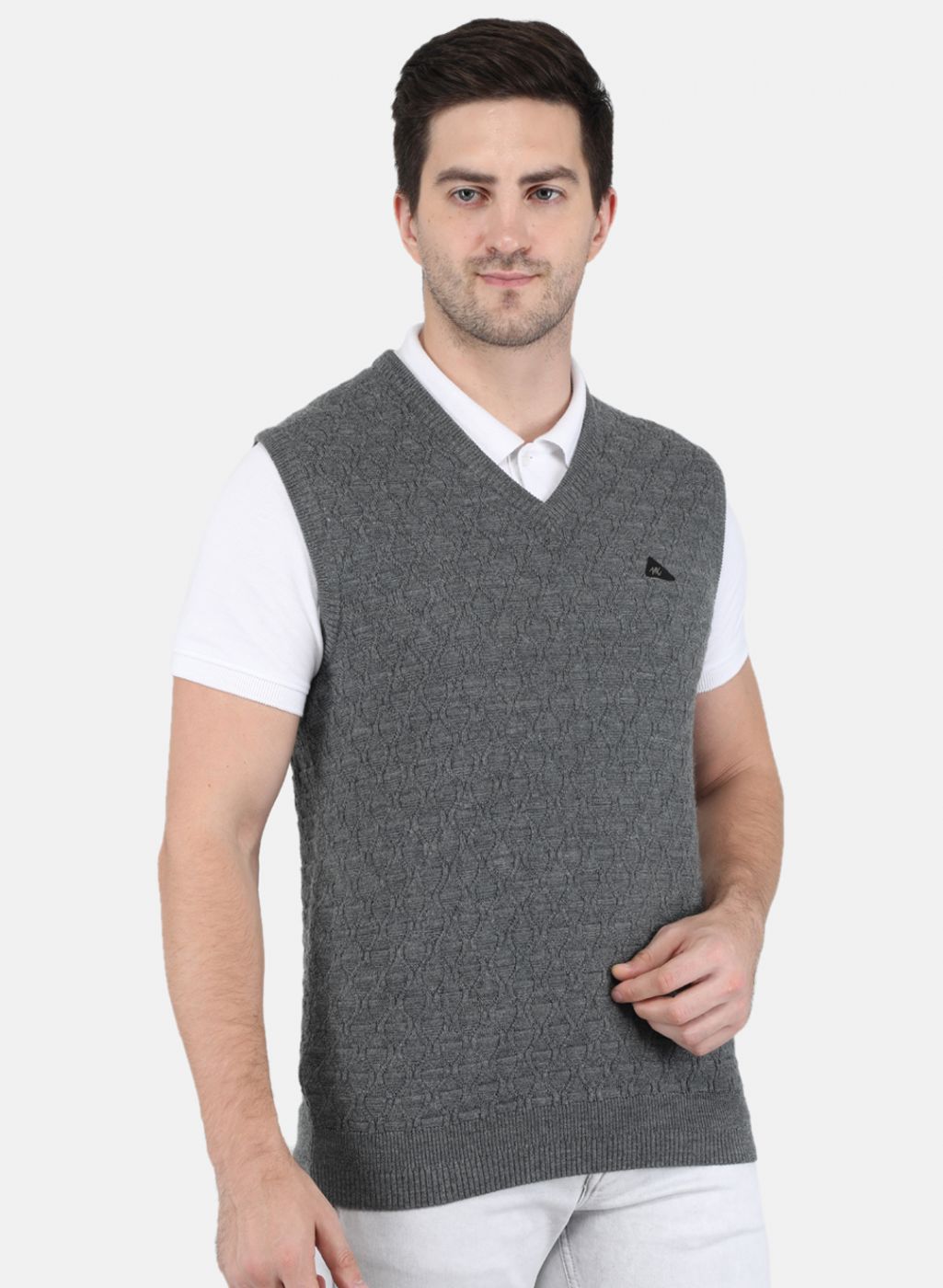 Men Grey Self Design Sweater